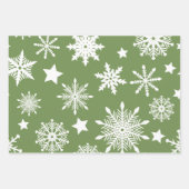 GREEN WHITE HOLIDAY SNOWFLAKS STARS STRIPES INPAKPAPIER VEL (Voorkant)