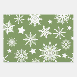 GREEN WHITE HOLIDAY SNOWFLAKS STARS STRIPES INPAKPAPIER VEL
