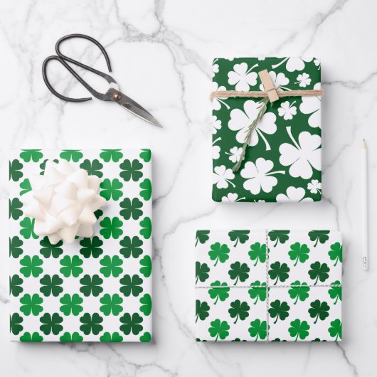 GREEN & WHITE IRISH CELTIC SHAMROCKS & PATTERNS INPAKPAPIER VEL (Voorkant)