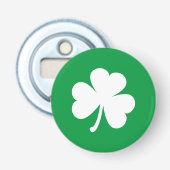 Green & White Irish Shamrock Button Flesopener (Voorkant)
