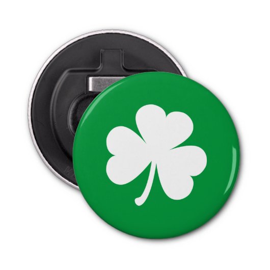 Green & White Irish Shamrock Button Flesopener (Voorkant)