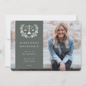 Green + White JD Law Scales Laurel WreatPhoto Aankondiging (Voorkant)