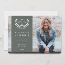 Green + White JD Law Scales Laurel WreatPhoto Aankondiging