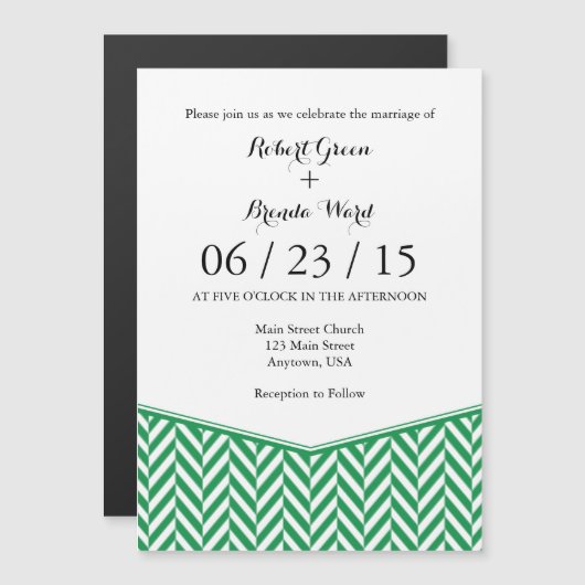 Green White Magnetic Herringbone Wedding Invite Magnetische Uitnodiging (Voorkant / Achterkant)