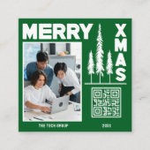 Green & White Merry Xmas QR-code Vierkante Visitekaartje (Voorkant)