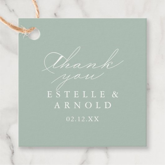 Green White Modern Calligraphy Wedding Bedankjes Labels (Voorkant)
