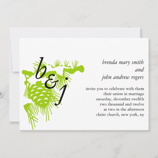 Green White Monogrammed Winter Wedding Invitation Kaart (Voorkant)