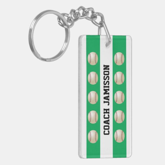 Green & White, Name, Thanks Baseball Coach/Player Sleutelhanger (Voorkant Links)