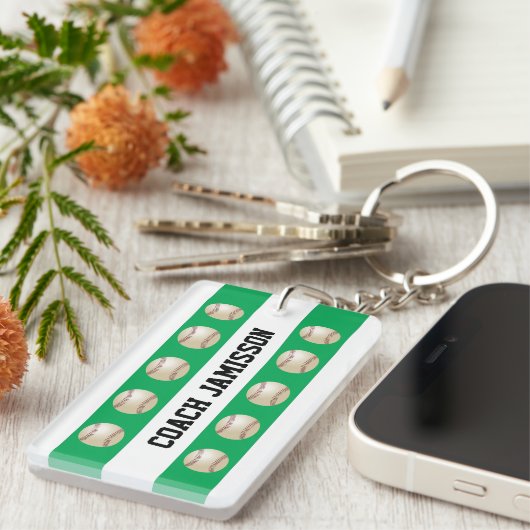 Green & White, Name, Thanks Baseball Coach/Player Sleutelhanger (Voorkant Rechts)