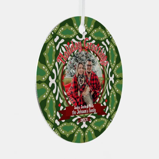 Green White Natal Holiday Energy Custom Photo Metalen Ornament (Voorkant Rechts)