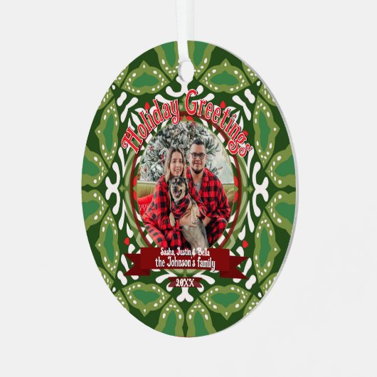 Green White Natal Holiday Energy Custom Photo Metalen Ornament (Voorkant links)