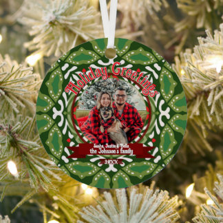 Green White Natal Holiday Energy Custom Photo Metalen Ornament