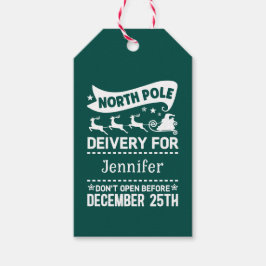 GREEN & White North Pole SANTA Delivery Name Cadeaulabel