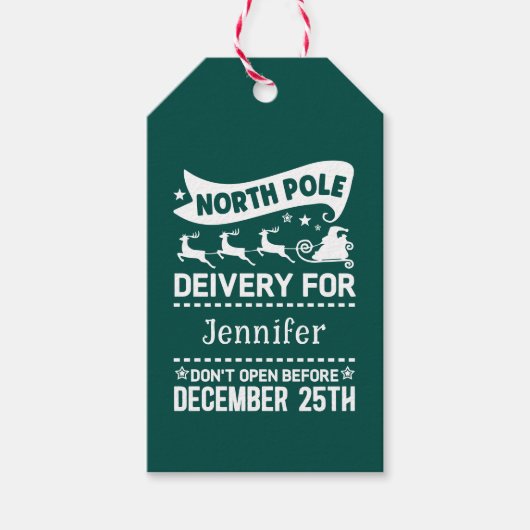 GREEN & White North Pole SANTA Delivery Name Cadeaulabel (Voorkant)