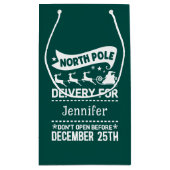 GREEN & White North Pole SANTA Delivery Name Klein Cadeauzakje (Achterkant)