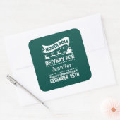 GREEN & White North Pole SANTA Delivery Name Vierkante Sticker (Envelop)