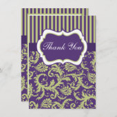 Green, White, Paars Damask Bedankkaart (Voorkant / Achterkant)