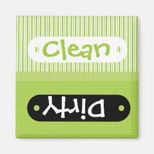 Green White Pattern Clean Dirty Dishwasher Magnet