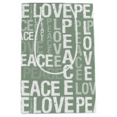 Green White Peace Love Christmas Medium Cadeauzakje (Voorkant)