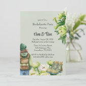 Green White Peony Elegant vrijgezellenfeest Kaart (Staand voorkant)