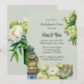 Green White Peony Elegant vrijgezellenfeest Kaart (Voorkant / Achterkant)