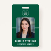 Green White Personalized Employee ID Card Badge (Voorkant)