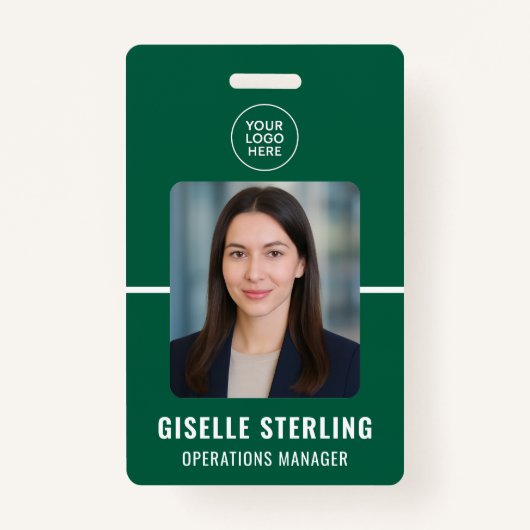 Green White Personalized Employee ID Card Badge (Voorkant)