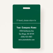 Green White Personalized Employee ID Card Badge (Achterkant)