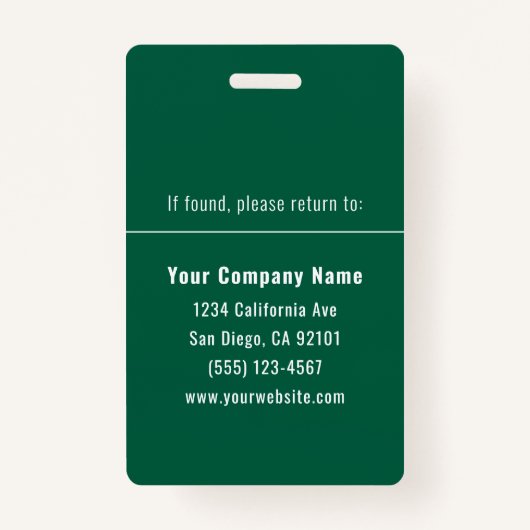 Green White Personalized Employee ID Card Badge (Achterkant)