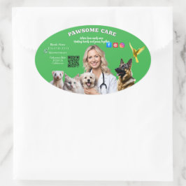 Green White Pet Store Sign Dogs, Cats, Birds Vet  Ovale Sticker