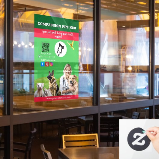 Green White Pet Store Sign Dogs, Cats, Birds Vet  Raamsticker (Restaurant Raam)