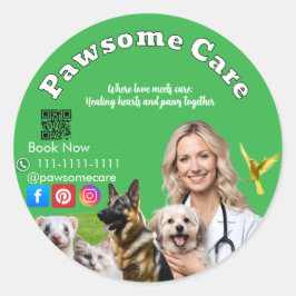 Green White Pet Store Sign Dogs, Cats, Birds Vet  Ronde Sticker