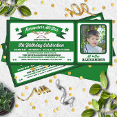 Green & White Photo Baseball Game Ticket Birthday Kaart
