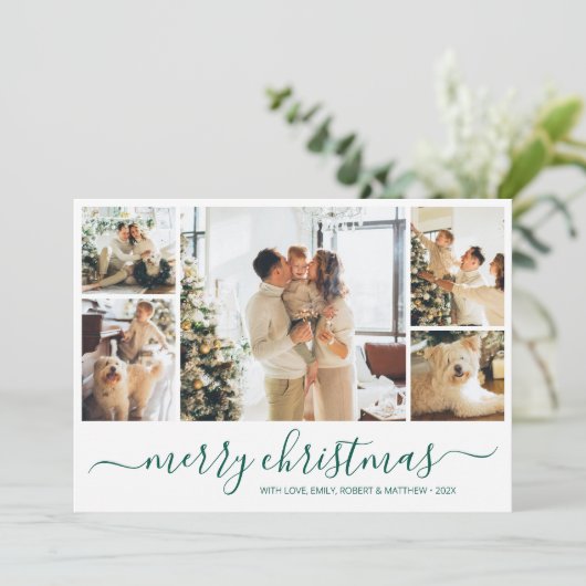 Green White Photo Collage Kerstfeestdag Kaart (Staand voorkant)