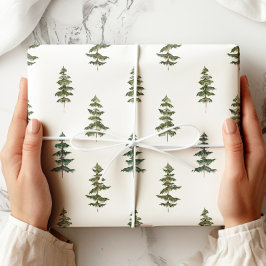 Green White Pine Tree Holiday Wrapping Paper Cadeaupapier