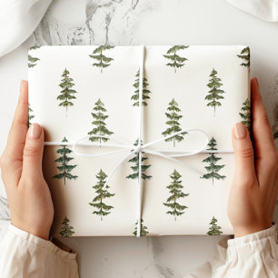Green White Pine Tree Holiday Wrapping Paper Cadeaupapier
