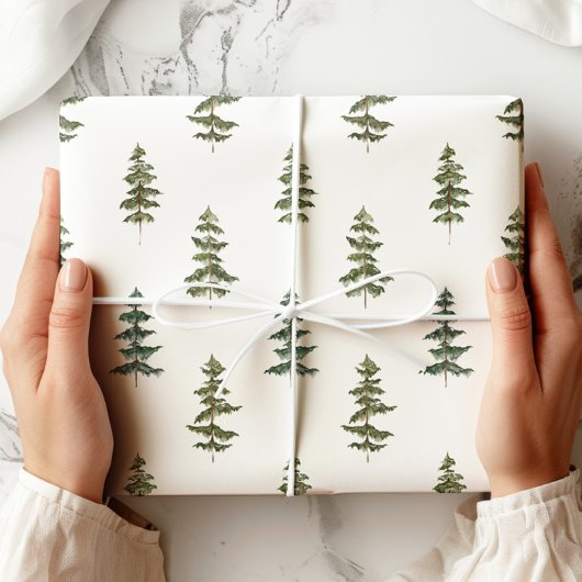 Green White Pine Tree Holiday Wrapping Paper Cadeaupapier