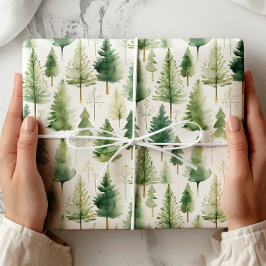 Green White Pine Tree Holiday Wrapping Paper Cadeaupapier
