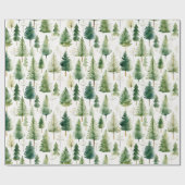 Green White Pine Tree Holiday Wrapping Paper Cadeaupapier (Vlak)