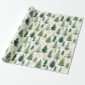 Green White Pine Tree Holiday Wrapping Paper Cadeaupapier (Uitgerold)
