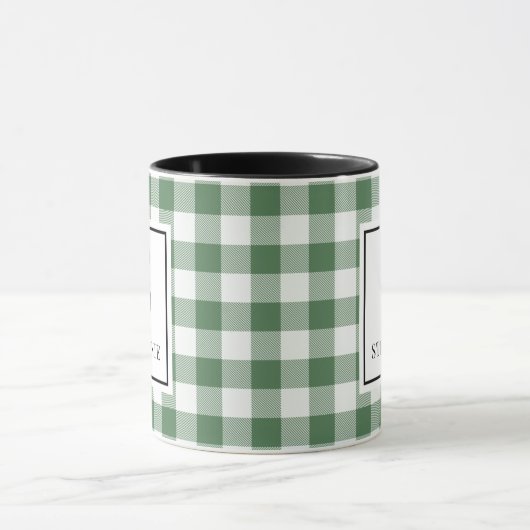 Green & White Plaid Black Typography Monogram Name Mok (Midden)