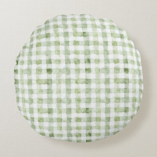 Green White Plaid Glitter Rond Kussen (Voorkant)