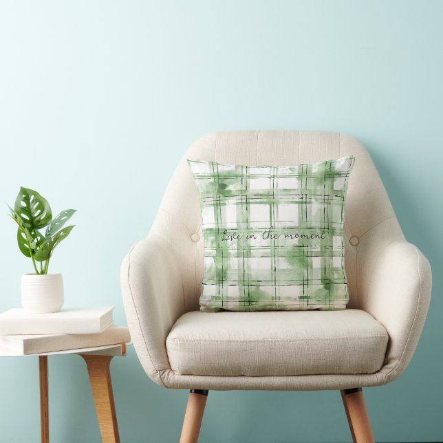 Green White Plaid Stripes Kussen (Stoel)