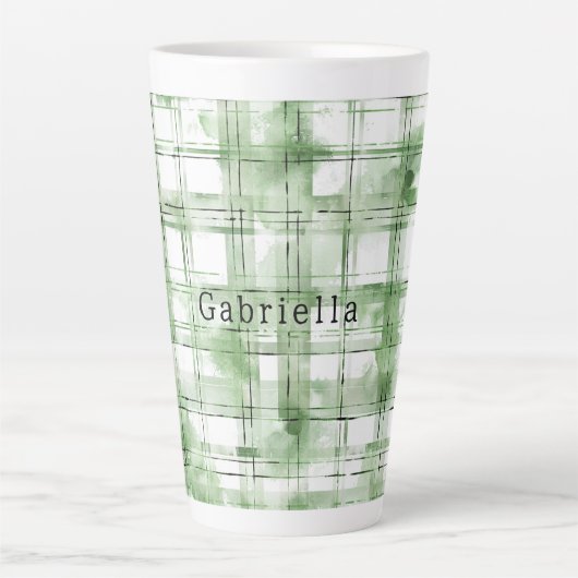 Green White Plaid Stripes   Latte Mok (Voorkant)