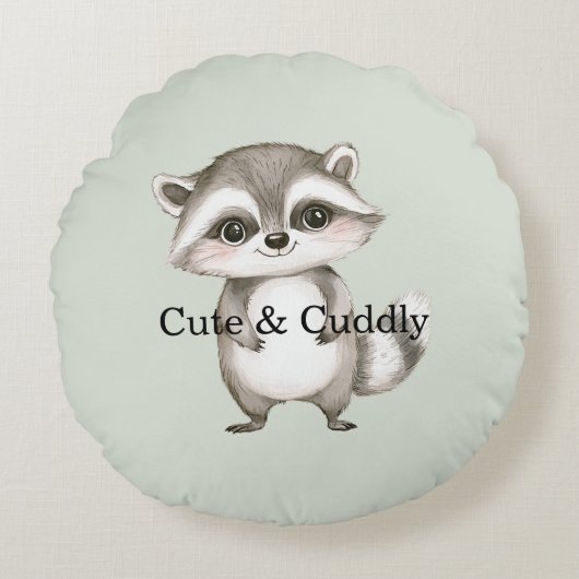 Green White Plaid Stripes Raccoon Rond Kussen (Voorkant)