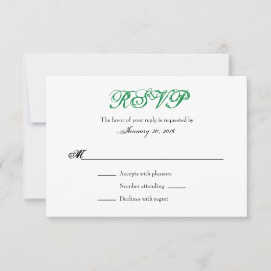 Green White Plain Simple Wedding RSVP-kaarten RSVP Kaartje (Voorkant)