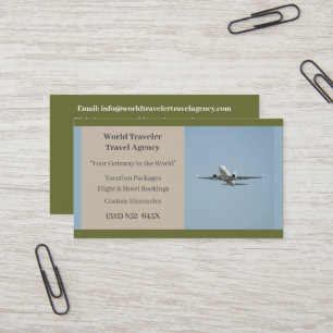 Green White Plane Agent Vliegtuigreisbureau Visitekaartje