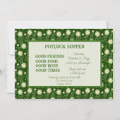 Green White Poinsettia Christmas POT LUCK Supper Kaart (Voorkant)