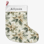 Green White Poinsettia Floral Christmas   Grote Kerstsok (Voorkant)