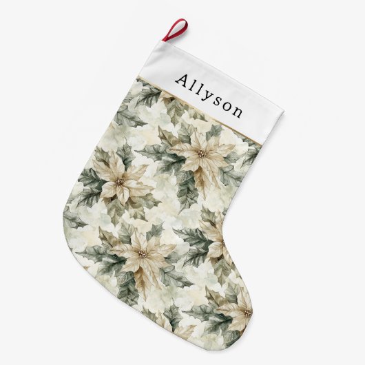 Green White Poinsettia Floral Christmas   Grote Kerstsok (Voorkant (Hangend))